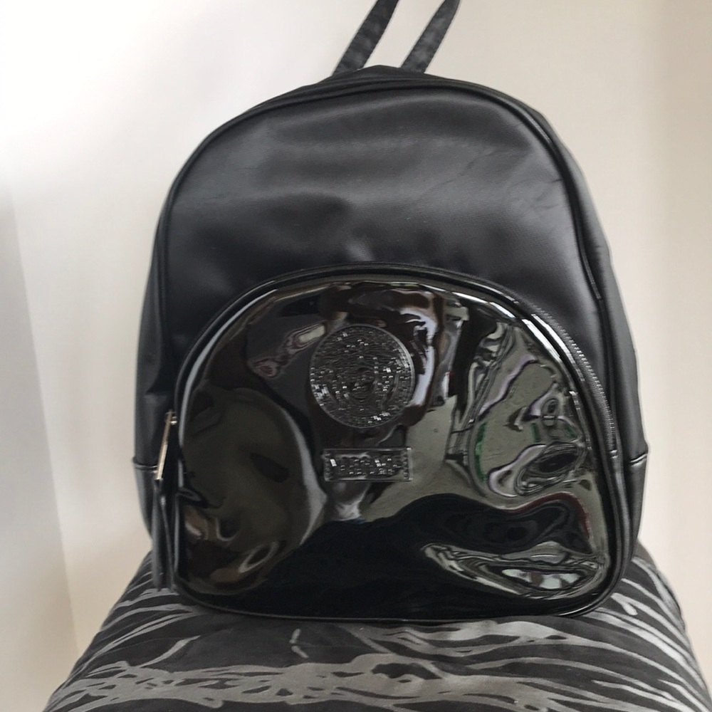 Versace perfumes black patent leather backpack